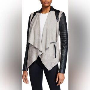 Blanc Noir Drape Moto Jacket Gray Faux Leather Quilted Sleeves Boho